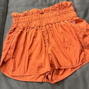 Orange Ruffled High-Waist Shorts